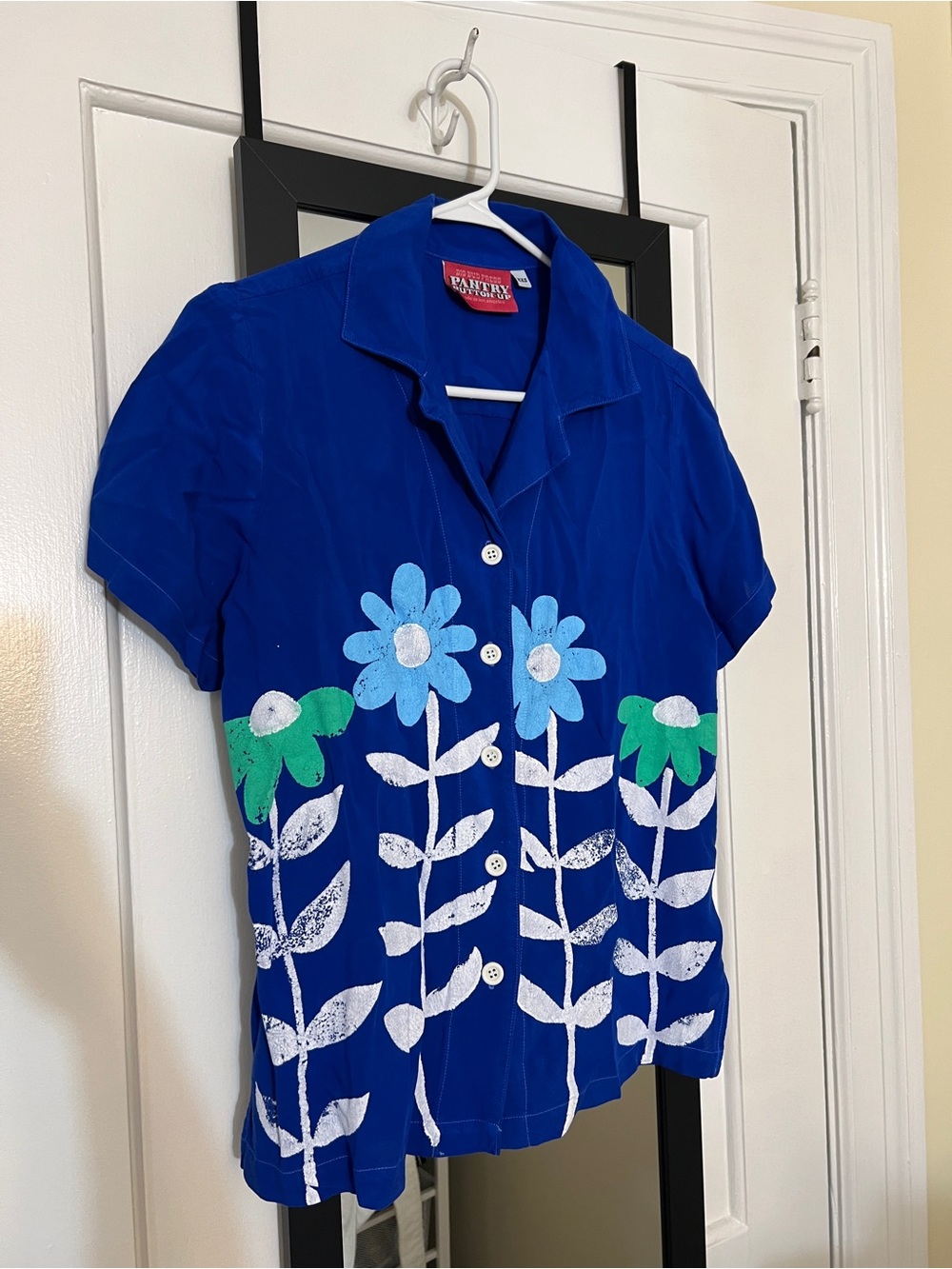 Big Bud Press Blue Paintstamped Daisy Pantry Button-Up